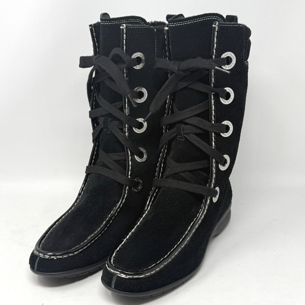 Cole Haan Mardi Womens Moc Toe Black Suede Leather Boot Boho Hipster Money 8B